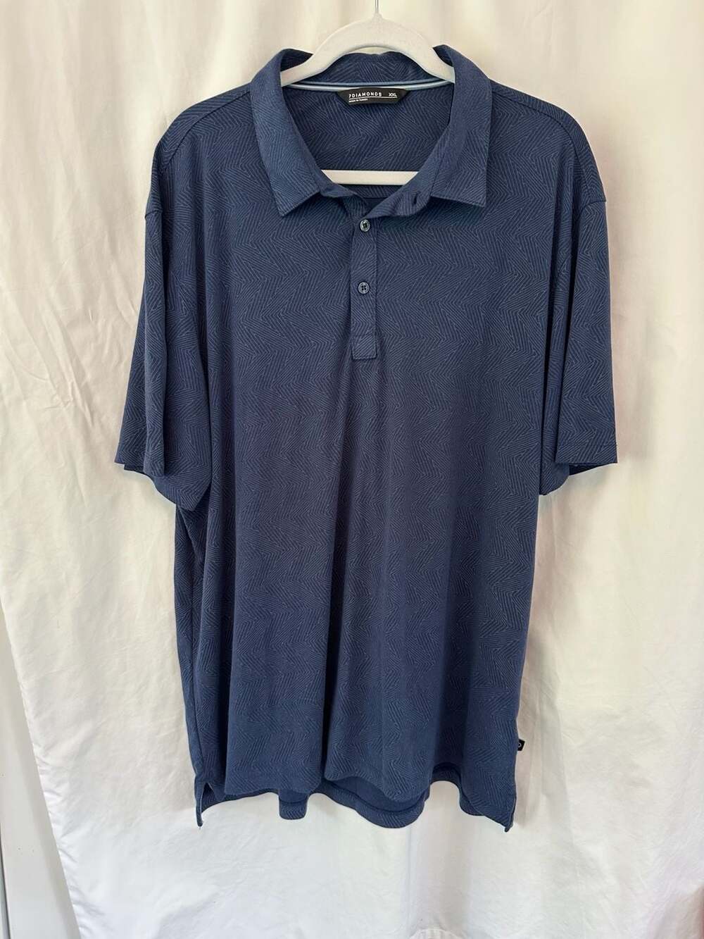 7 Diamonds Men's Navy Blue Zigzag Geometric Print Short Sleeve Polo Shirt XXL